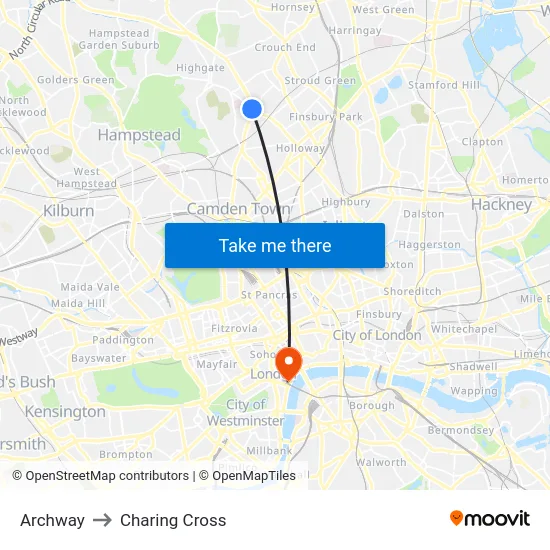 Archway to Charing Cross map