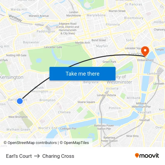 Earl's Court to Charing Cross map