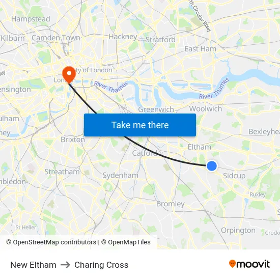 New Eltham to Charing Cross map