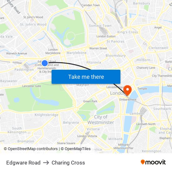 Edgware Road to Charing Cross map