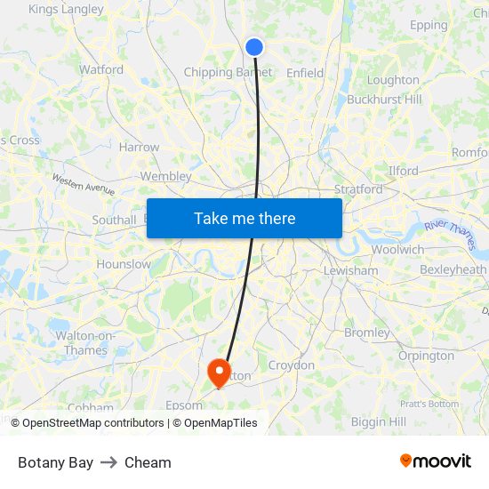 Botany Bay to Cheam map