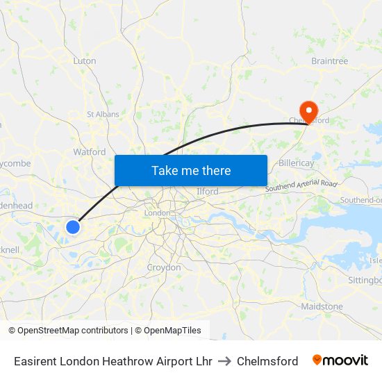 Easirent London Heathrow Airport Lhr to Chelmsford map