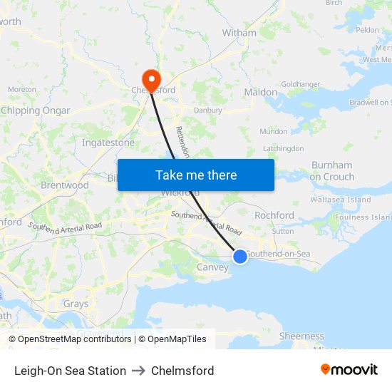 Leigh-On Sea Station to Chelmsford map