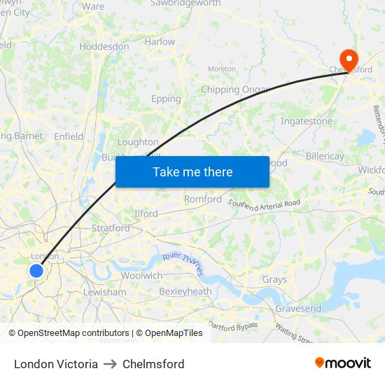 London Victoria to Chelmsford map