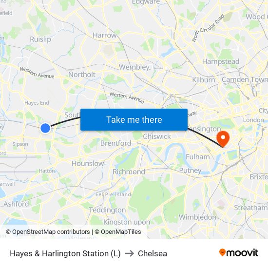 Hayes & Harlington Station (L) to Chelsea map