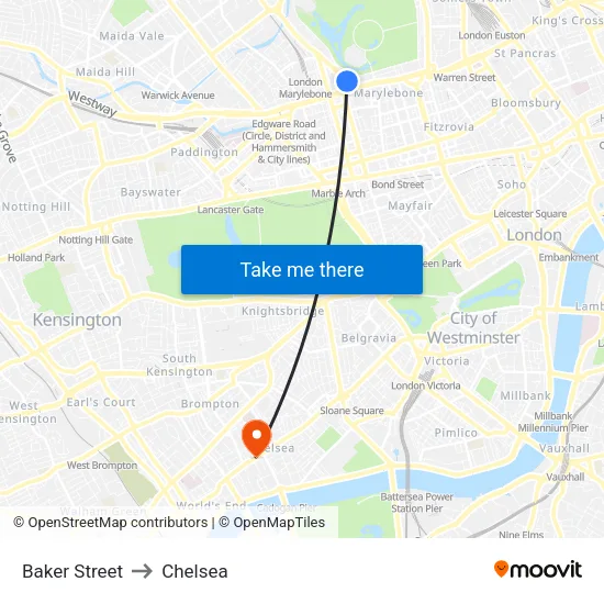 Baker Street to Chelsea map