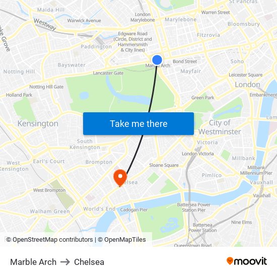 Marble Arch to Chelsea map