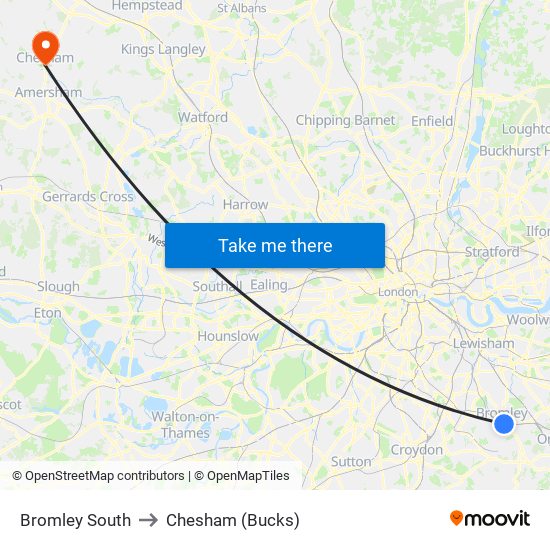 Bromley South to Chesham (Bucks) map