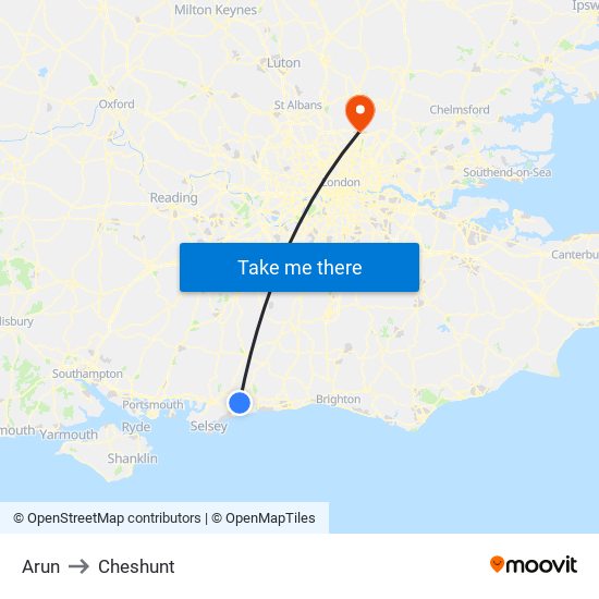 Arun to Cheshunt map