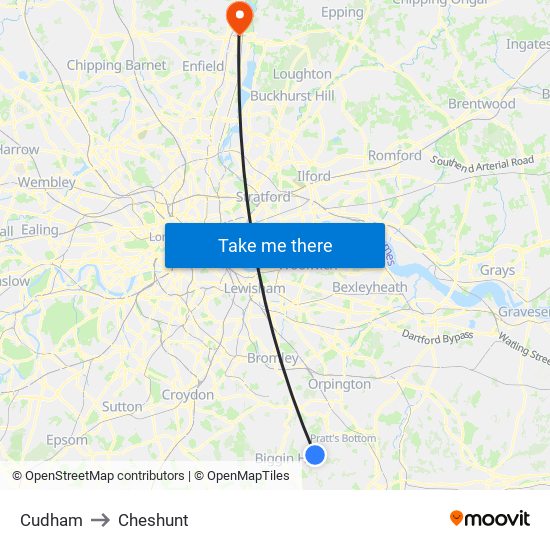 Cudham to Cheshunt map