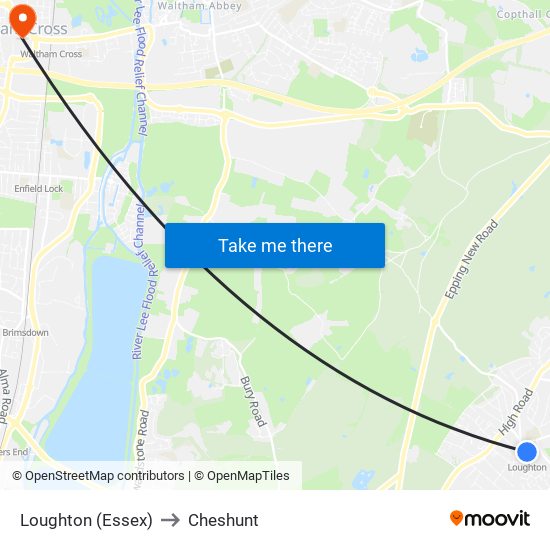 Loughton (Essex) to Cheshunt map