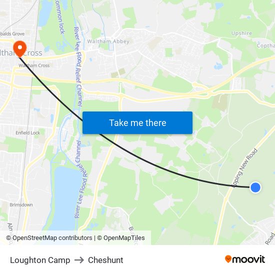 Loughton Camp to Cheshunt map