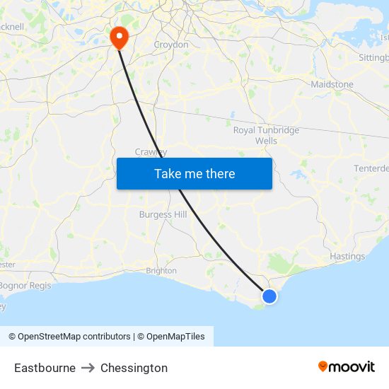 Eastbourne to Chessington map