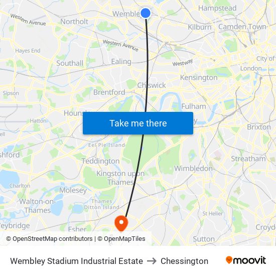 Wembley Stadium Industrial Estate to Chessington map