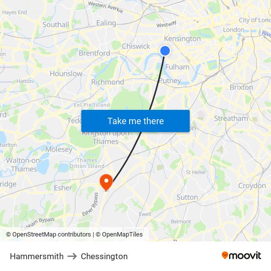Hammersmith to Chessington map