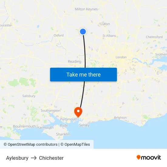 Aylesbury to Chichester map