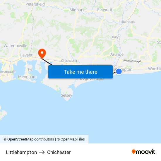 Littlehampton to Chichester map