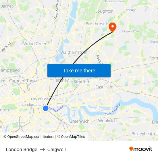 London Bridge to Chigwell map