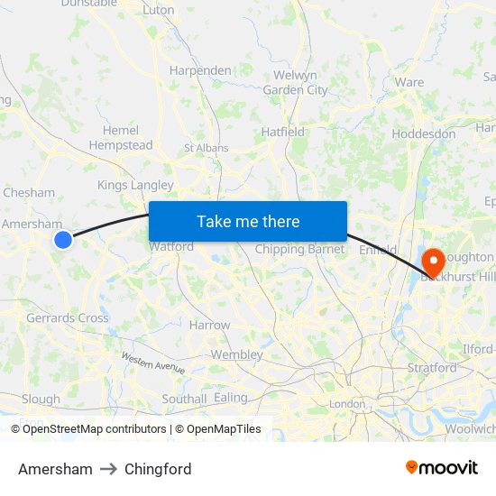Amersham to Chingford map