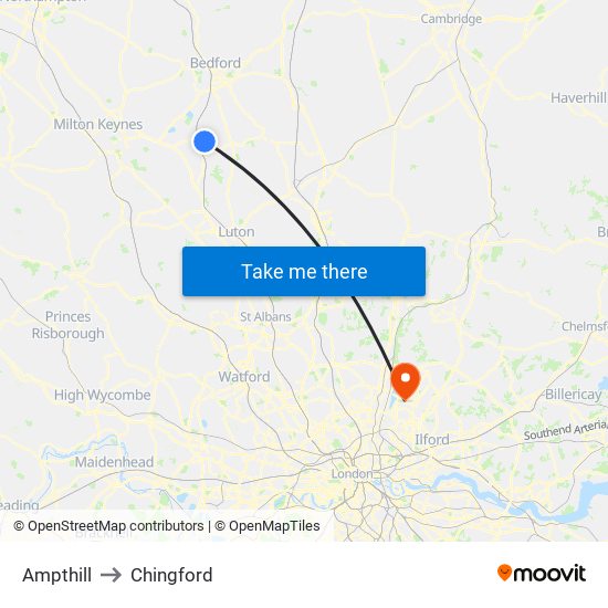 Ampthill to Chingford map