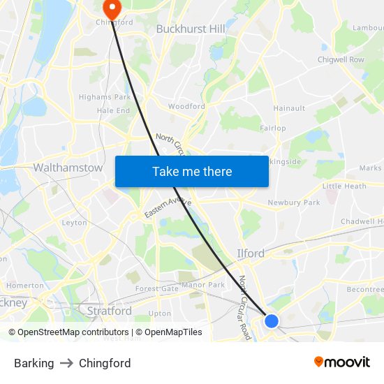 Barking to Chingford map