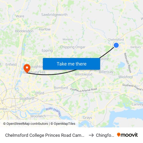 Chelmsford College Princes Road Campus to Chingford map