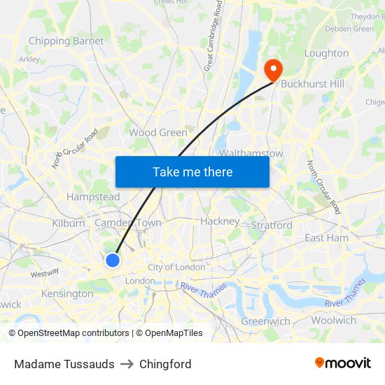 Madame Tussauds to Chingford map