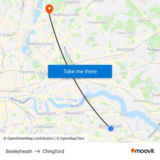 Bexleyheath to Chingford map