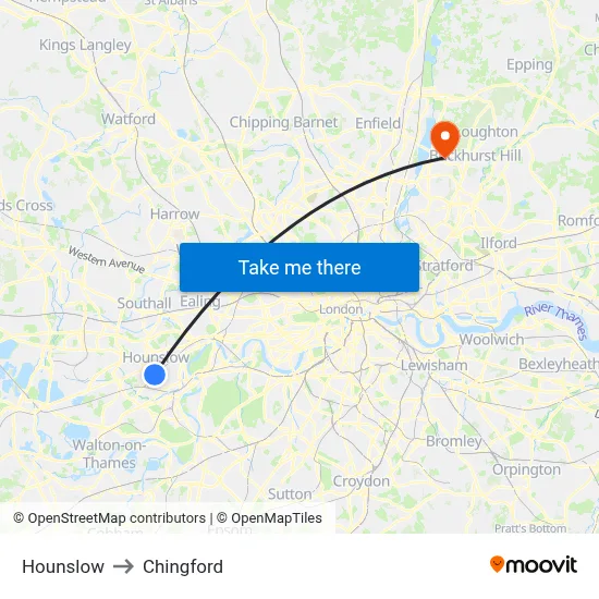 Hounslow to Chingford map