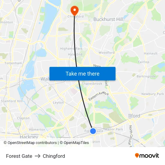 Forest Gate to Chingford map