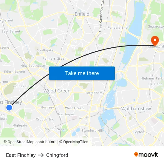 East Finchley to Chingford map