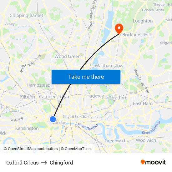 Oxford Circus to Chingford map