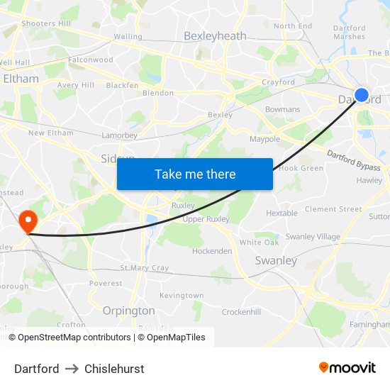 Dartford to Chislehurst map