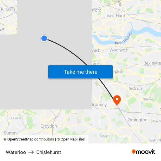 Waterloo to Chislehurst map