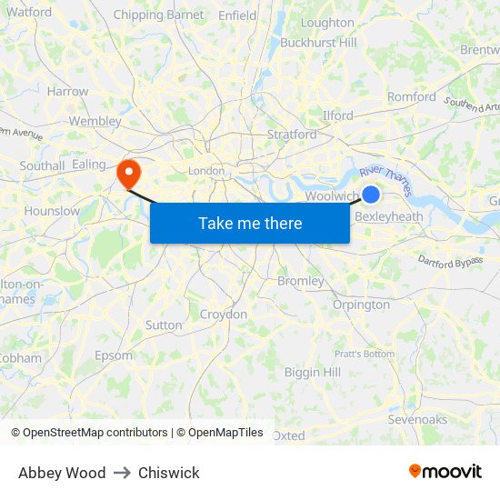 Abbey Wood to Chiswick map