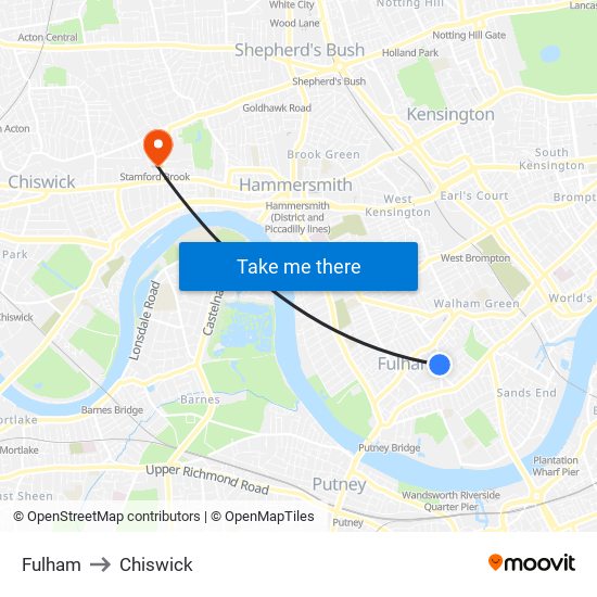 Fulham to Chiswick map