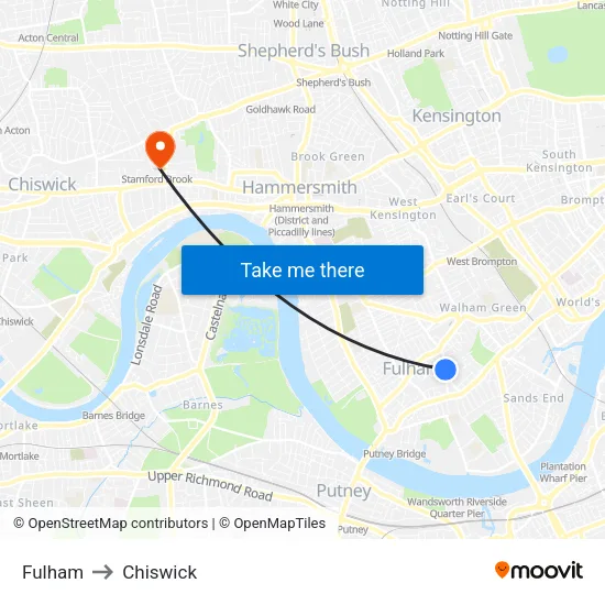Fulham to Chiswick map
