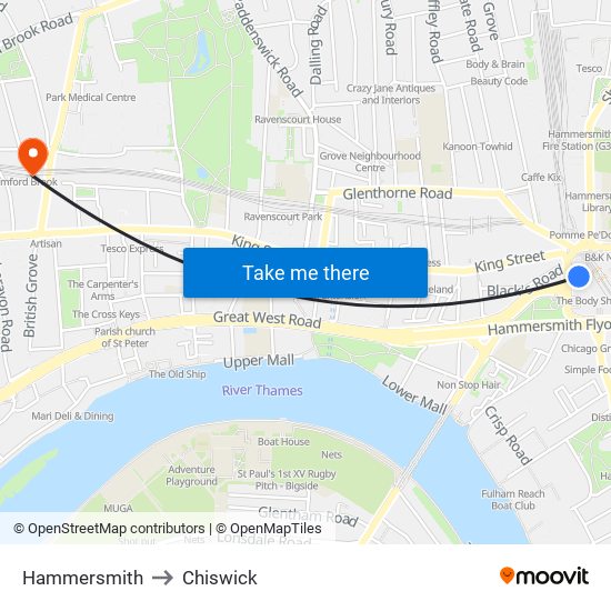 Hammersmith to Chiswick map