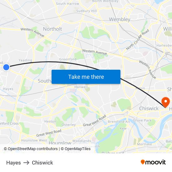 Hayes to Chiswick map