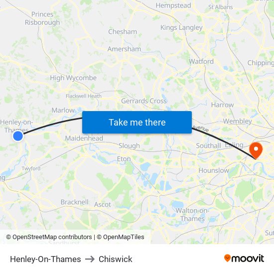 Henley-On-Thames to Chiswick map