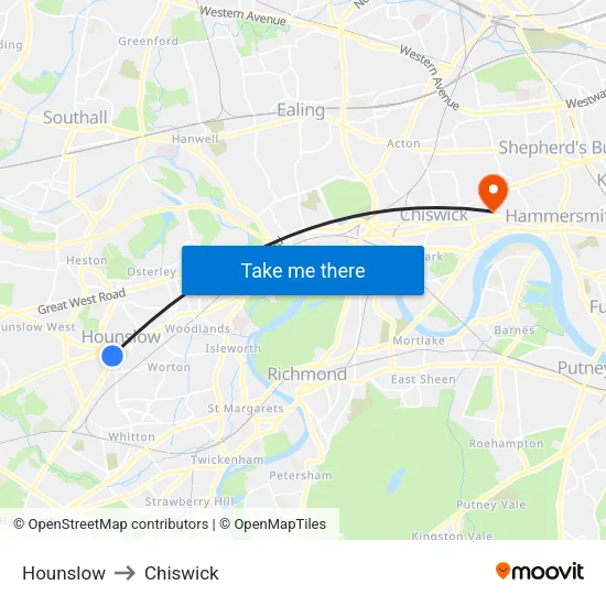 Hounslow to Chiswick map