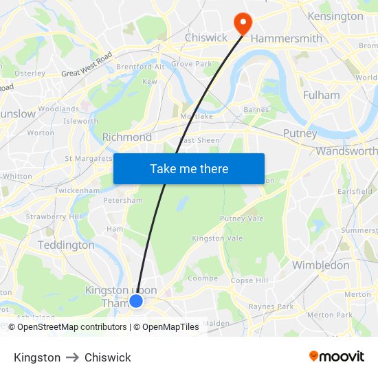 Kingston to Chiswick map