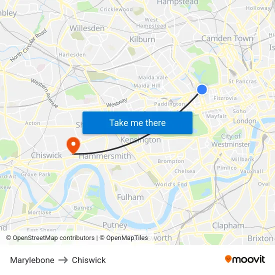 Marylebone to Chiswick map