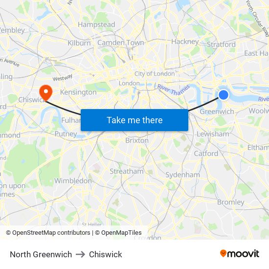 North Greenwich to Chiswick map