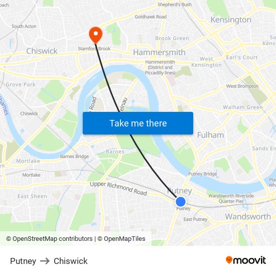 Putney to Chiswick map