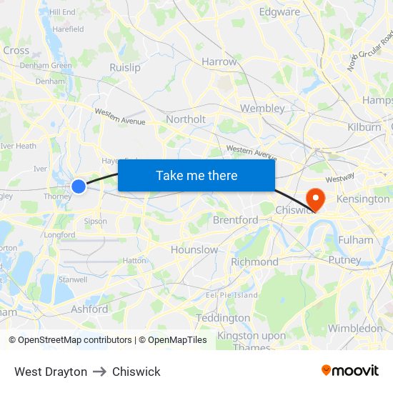 West Drayton to Chiswick map