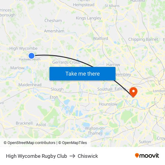 High Wycombe Rugby Club to Chiswick map