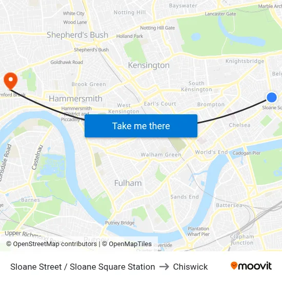 Sloane Street / Sloane Square Station to Chiswick map