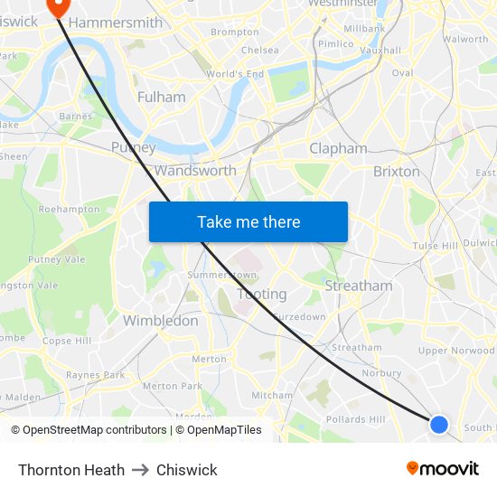 Thornton Heath to Chiswick map