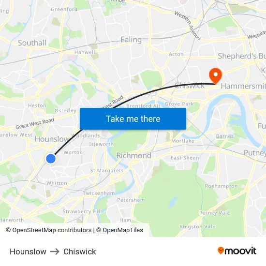 Hounslow to Chiswick map